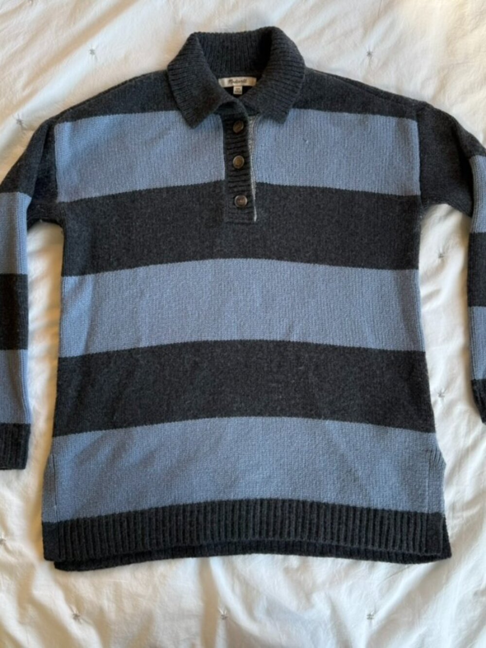 Madewell Striped Polo Knit Sweater in Blue/Charcoal — Size XXS